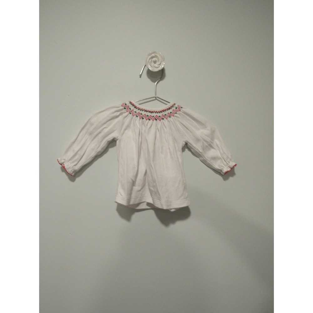 Kissy Kissy Premier Smocked Pima Cotton Christmas Top White Red Green 0-3 Months